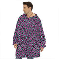 Purple And Teal Leopard Pattern Print Hoodie Blanket