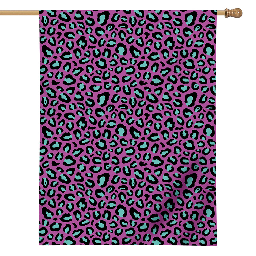 Purple And Teal Leopard Pattern Print House Flag