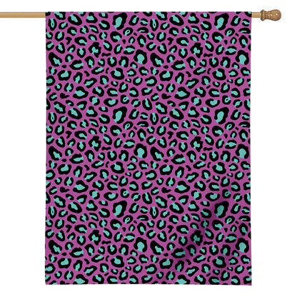 Purple And Teal Leopard Pattern Print House Flag