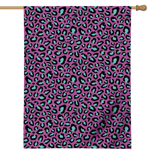 Purple And Teal Leopard Pattern Print House Flag