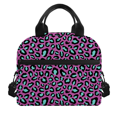 Purple And Teal Leopard Pattern Print Insulated Lunch Bag