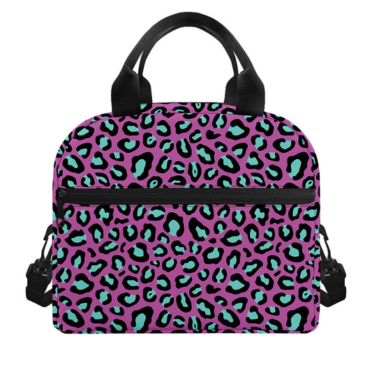 Purple And Teal Leopard Pattern Print Insulated Lunch Bag