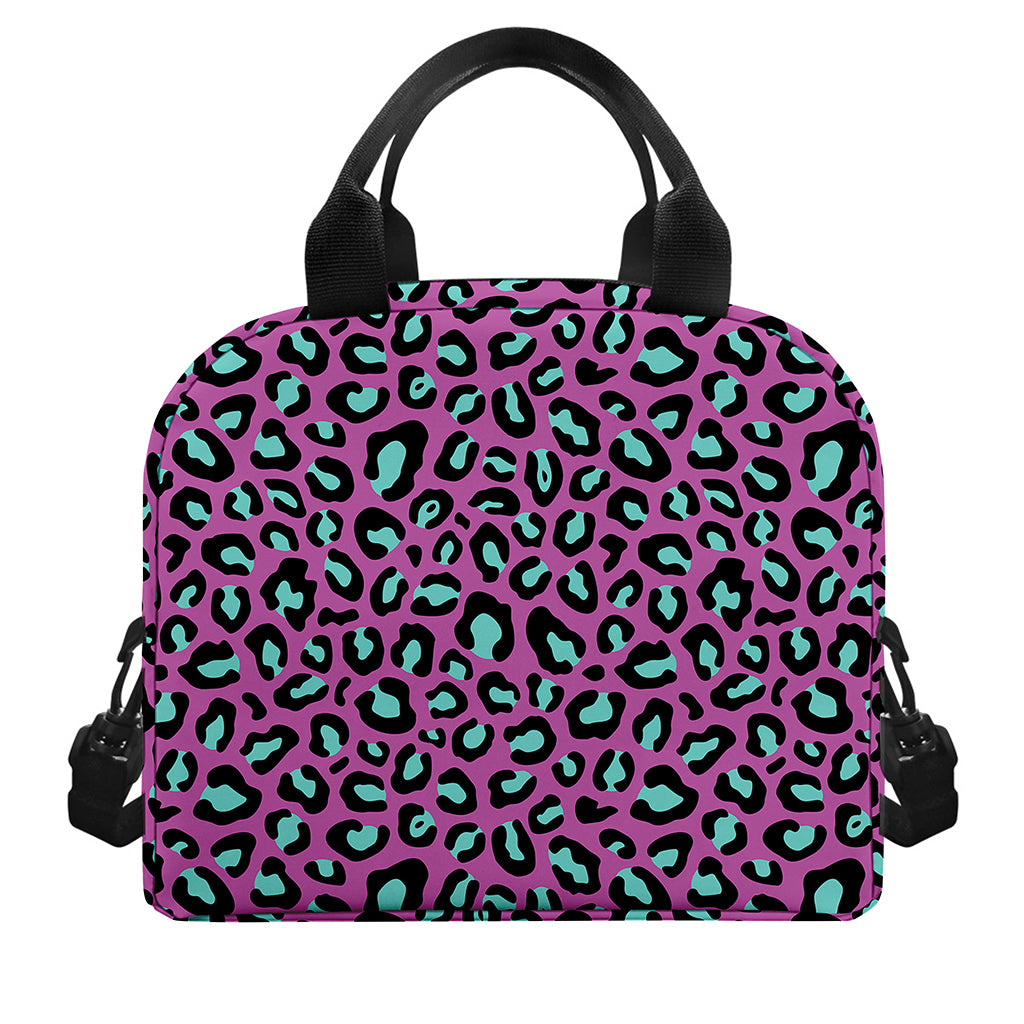 Purple And Teal Leopard Pattern Print Insulated Lunch Bag