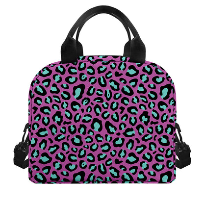 Purple And Teal Leopard Pattern Print Insulated Lunch Bag