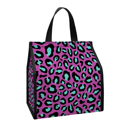 Purple And Teal Leopard Pattern Print Insulated Lunch Tote