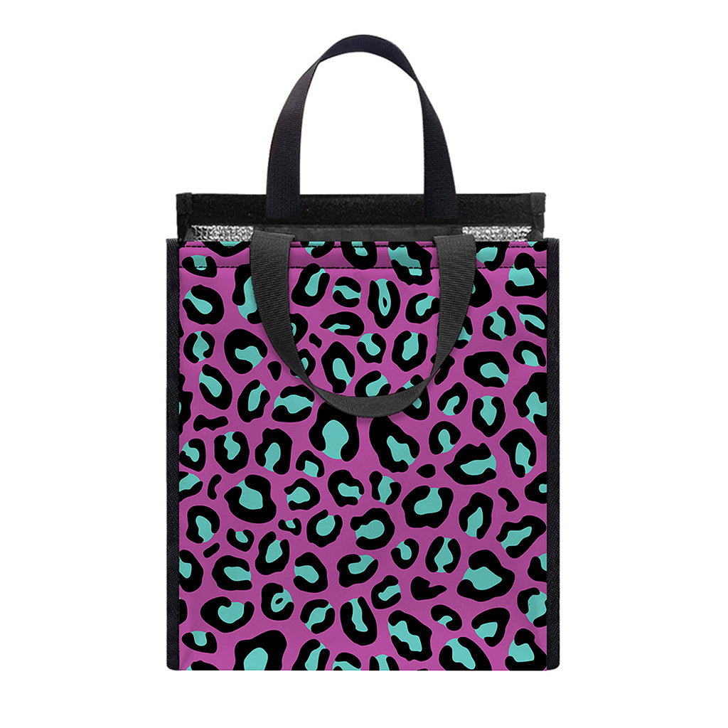 Purple And Teal Leopard Pattern Print Insulated Lunch Tote