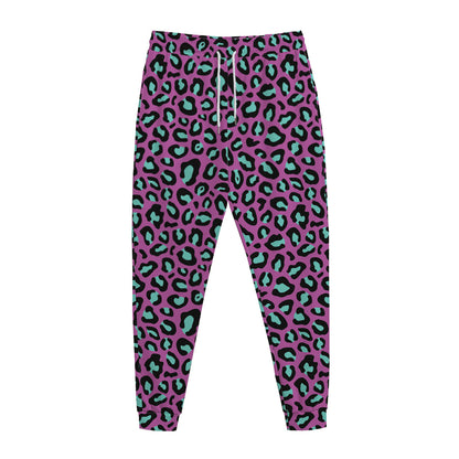 Purple And Teal Leopard Pattern Print Jogger Pants