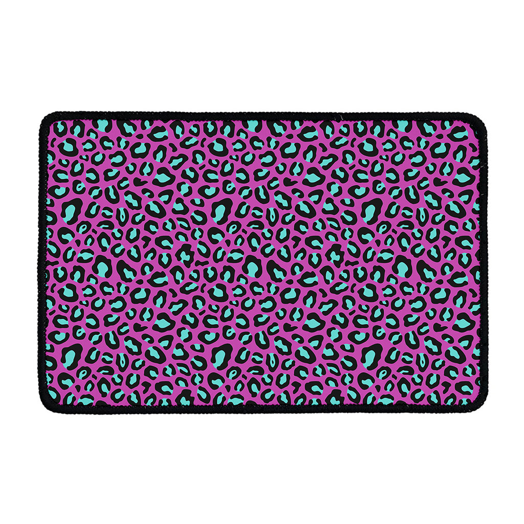 Purple And Teal Leopard Pattern Print Kitchen Mat