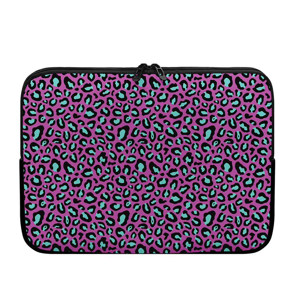 Purple And Teal Leopard Pattern Print Laptop Sleeve