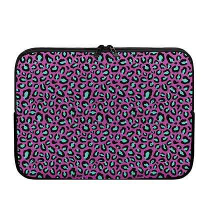 Purple And Teal Leopard Pattern Print Laptop Sleeve