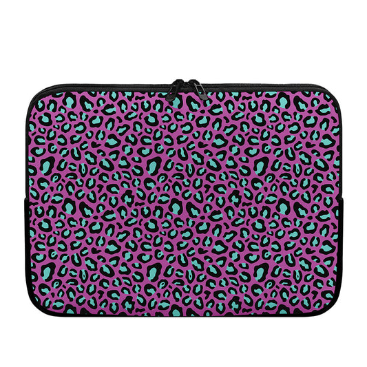 Purple And Teal Leopard Pattern Print Laptop Sleeve