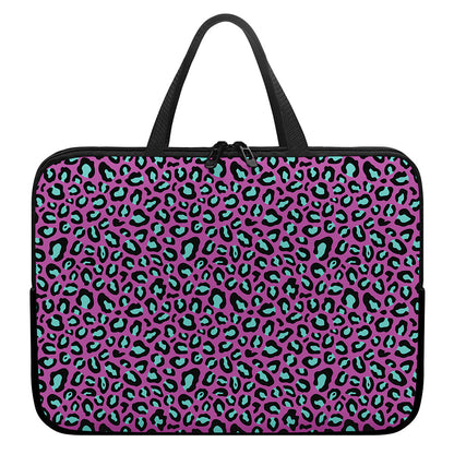 Purple And Teal Leopard Pattern Print Laptop Sleeve With Handle