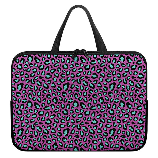 Purple And Teal Leopard Pattern Print Laptop Sleeve With Handle