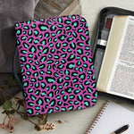 Purple And Teal Leopard Pattern Print Leather Bible Cover