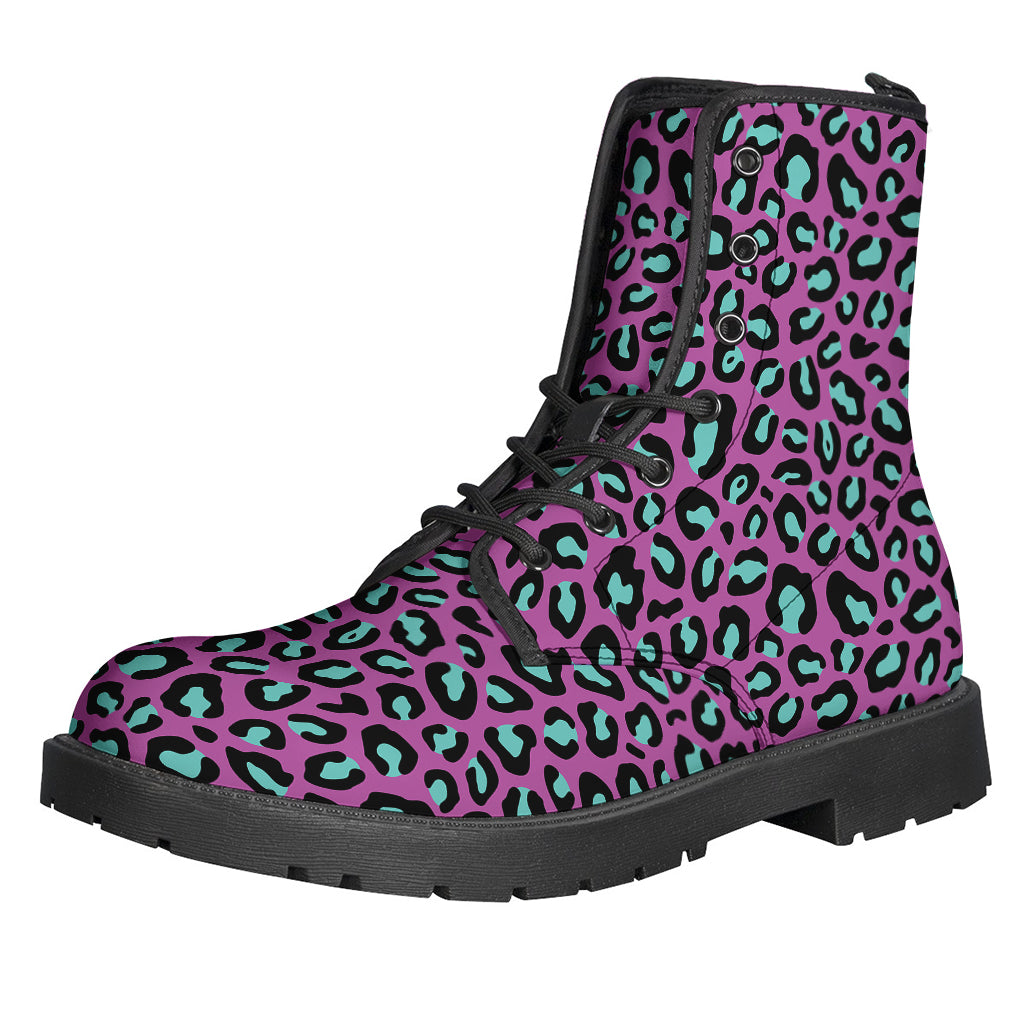 Purple And Teal Leopard Pattern Print Backpack
