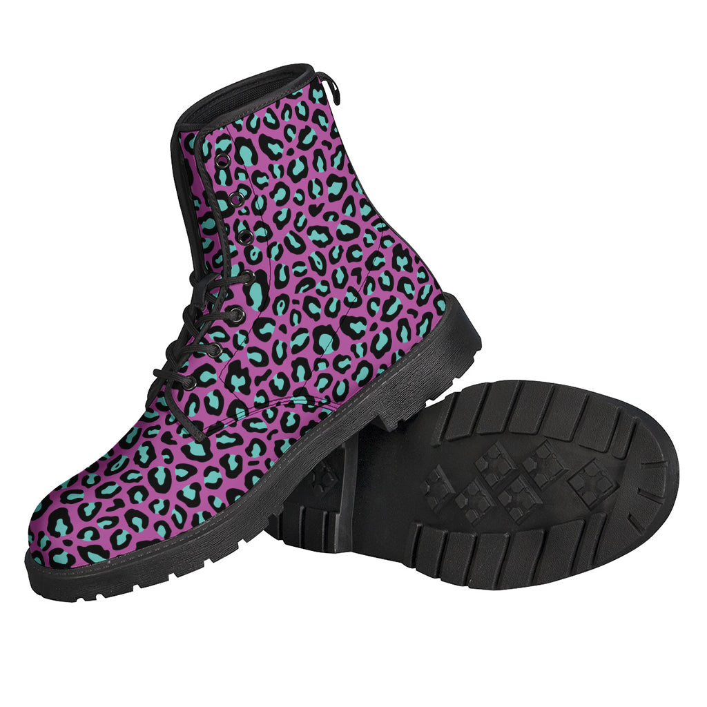 Purple And Teal Leopard Pattern Print Backpack