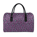 Purple And Teal Leopard Pattern Print Leather Duffle Bag