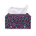 Purple And Teal Leopard Pattern Print Leather Tissue Box Cover