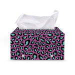 Purple And Teal Leopard Pattern Print Leather Tissue Box Cover