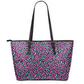 Purple And Teal Leopard Pattern Print Leather Tote Bag With Zipper