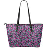 Purple And Teal Leopard Pattern Print Leather Tote Bag