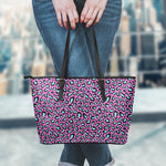Purple And Teal Leopard Pattern Print Leather Tote Bag