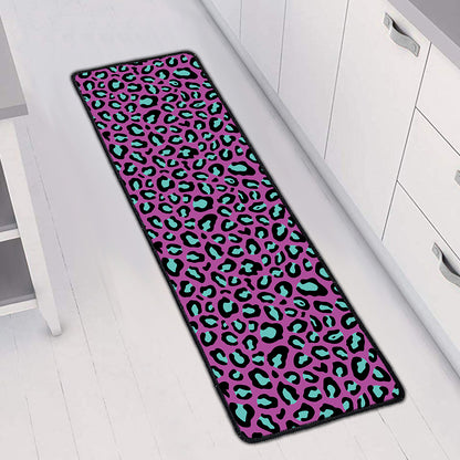 Purple And Teal Leopard Pattern Print Long Kitchen Mat