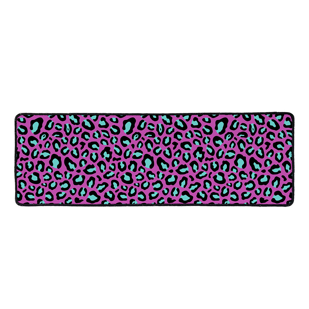Purple And Teal Leopard Pattern Print Long Kitchen Mat