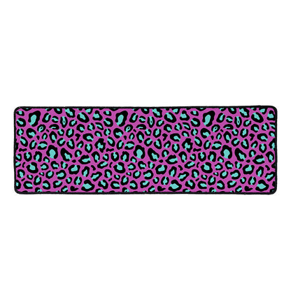 Purple And Teal Leopard Pattern Print Long Kitchen Mat