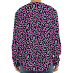 Purple And Teal Leopard Pattern Print Long Sleeve Baseball Jersey