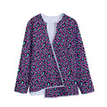 Purple And Teal Leopard Pattern Print Long Sleeve Short Coat