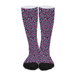 Purple And Teal Leopard Pattern Print Long Socks