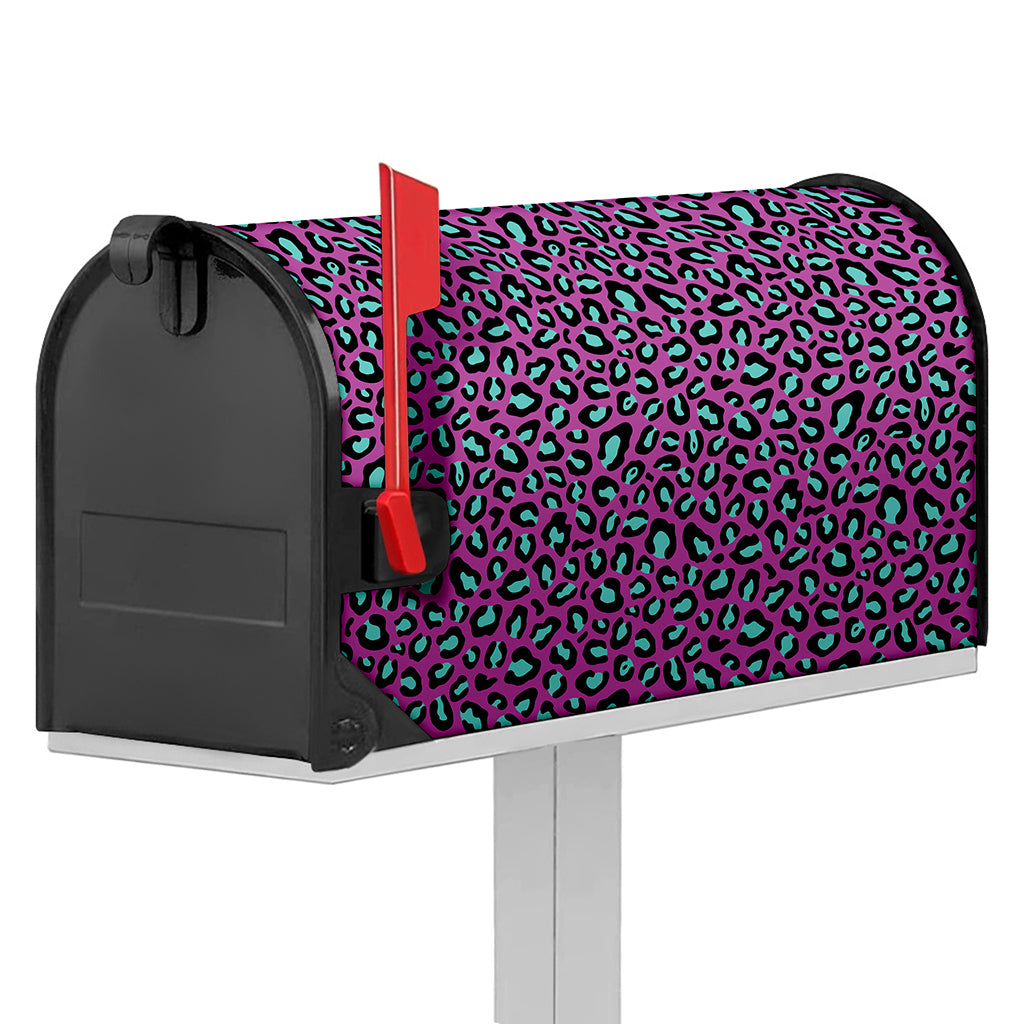Purple And Teal Leopard Pattern Print Mailbox Cover