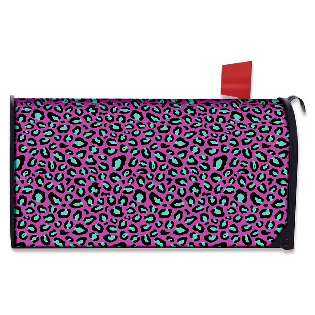 Purple And Teal Leopard Pattern Print Mailbox Cover