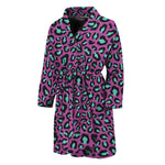 Purple And Teal Leopard Pattern Print Men's Bathrobe