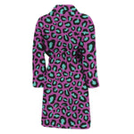Purple And Teal Leopard Pattern Print Men's Bathrobe