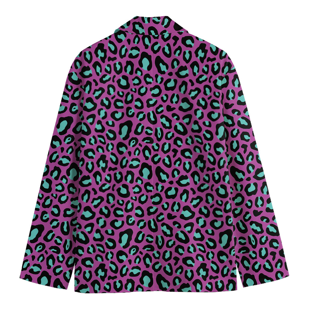 Purple And Teal Leopard Pattern Print Men's Blazer