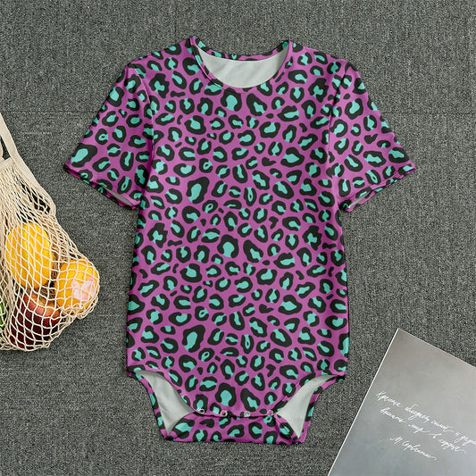 Purple And Teal Leopard Pattern Print Men's Bodysuit