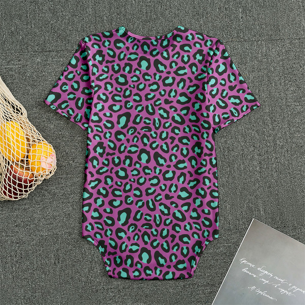 Purple And Teal Leopard Pattern Print Men's Bodysuit