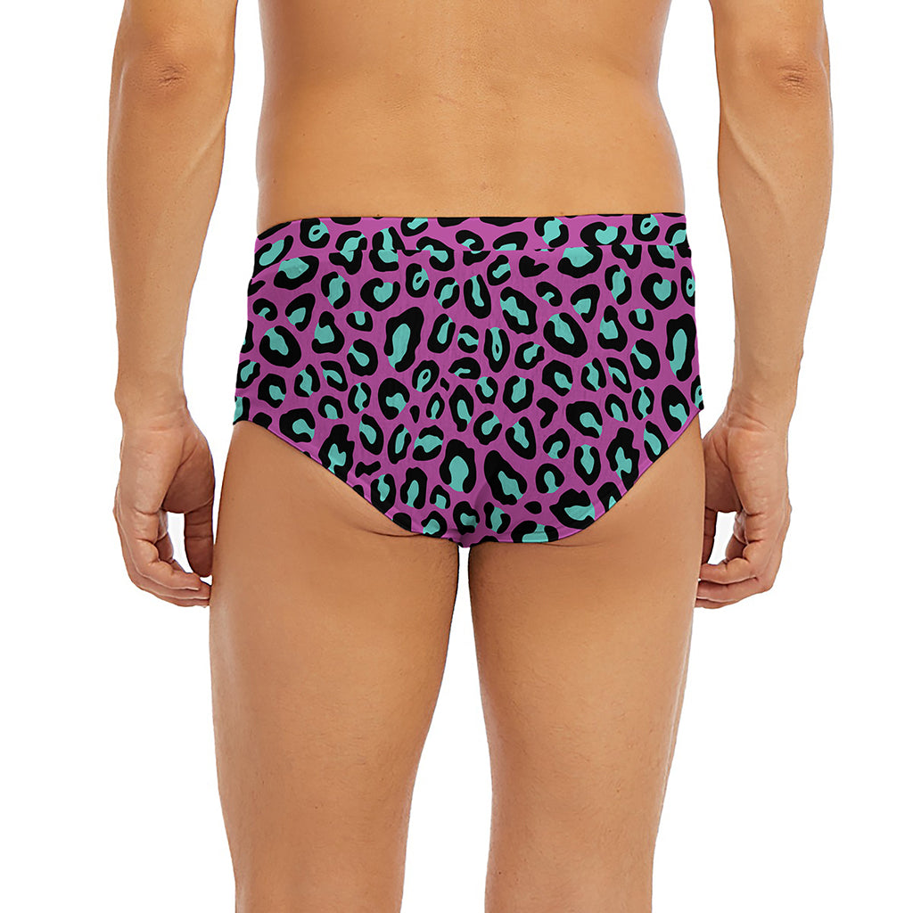 Purple And Teal Leopard Pattern Print Men's Briefs