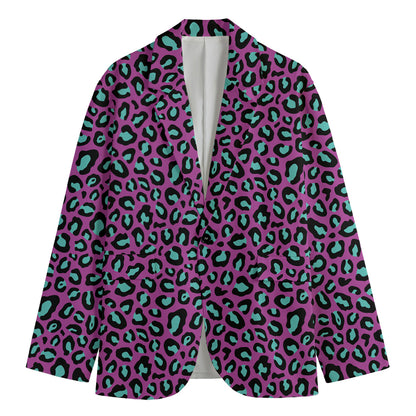 Purple And Teal Leopard Pattern Print Men's Cotton Blazer