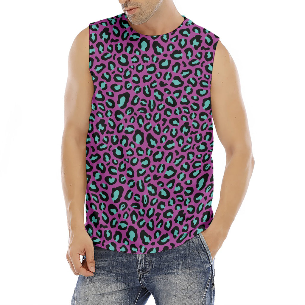 Purple And Teal Leopard Pattern Print Men's Fitness Tank Top