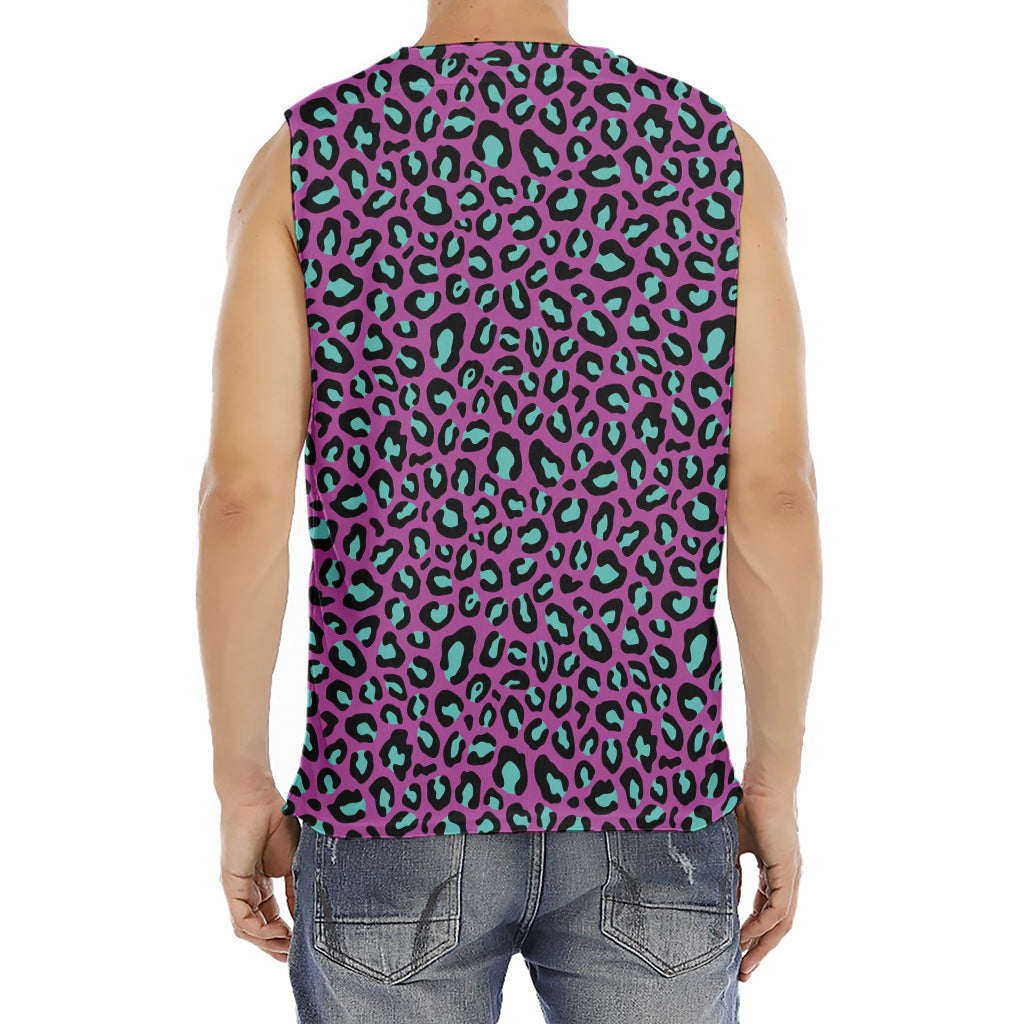 Purple And Teal Leopard Pattern Print Men's Fitness Tank Top