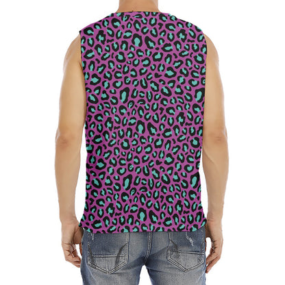 Purple And Teal Leopard Pattern Print Men's Fitness Tank Top