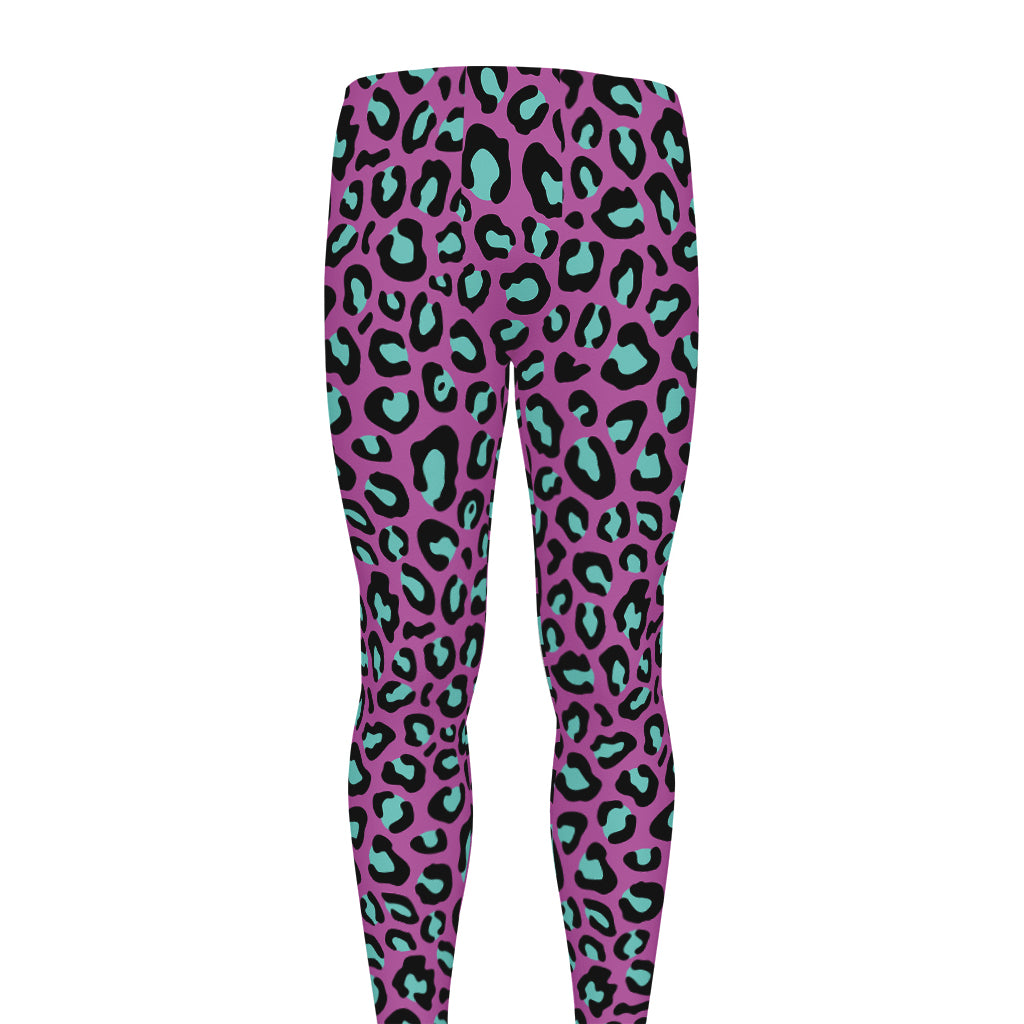 Purple And Teal Leopard Pattern Print Men's leggings