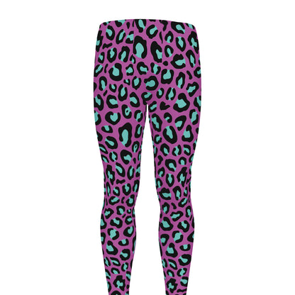 Purple And Teal Leopard Pattern Print Men's leggings