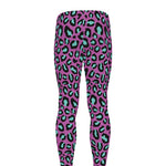 Purple And Teal Leopard Pattern Print Men's leggings