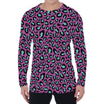 Purple And Teal Leopard Pattern Print Men's Long Sleeve T-Shirt