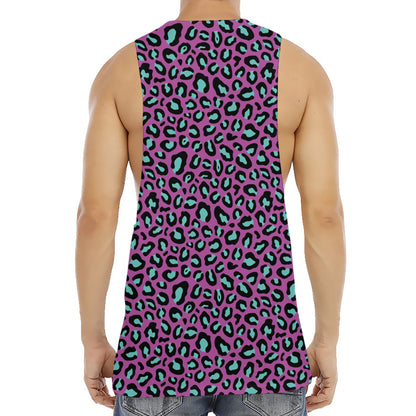 Purple And Teal Leopard Pattern Print Men's Muscle Tank Top
