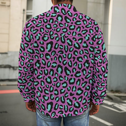 Purple And Teal Leopard Pattern Print Men's Shirt Jacket